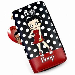Betty Boop Wallet Clutch Double Zip Organizer Black White Polka Dot NWT 2021